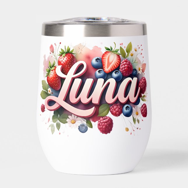 Personalized Berry Floral Tumbler – "Luna" (Front)