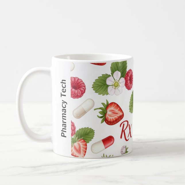 Personalized Berry, Flower & RX Symbol Pharmacy  Coffee Mug (Left)