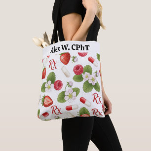 Personalized Berry,Flower RX Symbol Pharmacy Tote Bag