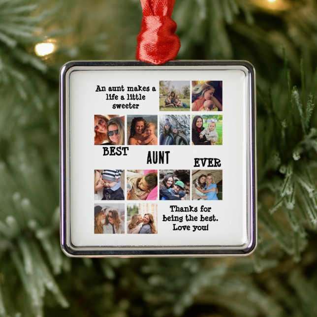 Personalized Best Aunt Ever 12 Photo Collage Metal Ornament (Tree)