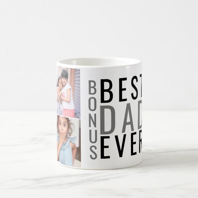 Personalized Best Bonus Dad Ever 6 Photo Collage Coffee Mug (Center)