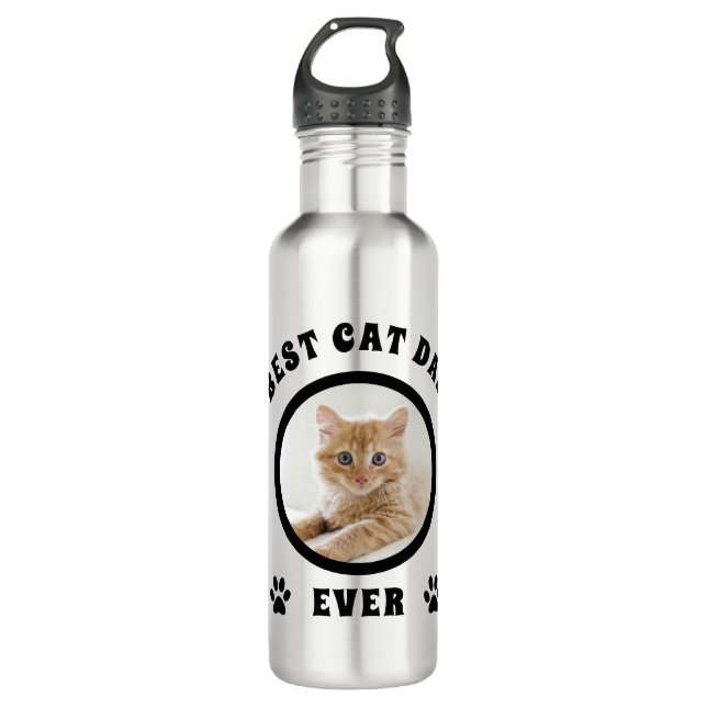  Personalized Best Cat Dad Ever Custom Photo 710 Ml Water Bottle (Front)