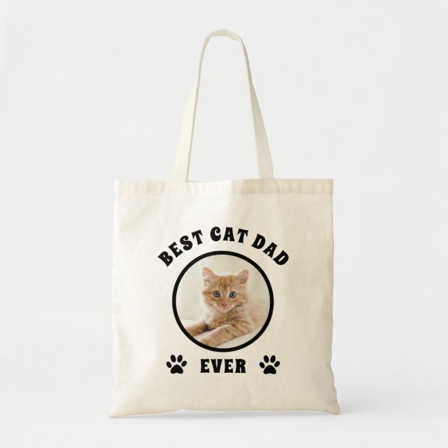 Personalized Best Cat Dad Ever Custom Photo Tote Bag (Front)