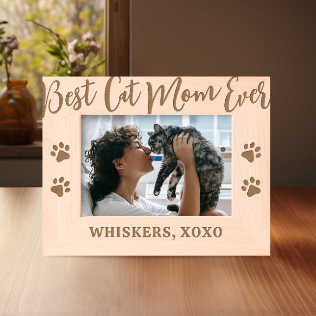 Personalized Best Cat Mom Ever Etched Frames (Creator Uploaded)