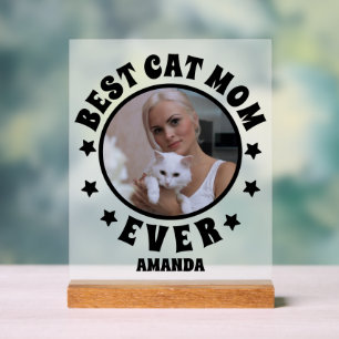 Personalized Best Cat Mom Ever Photo Frosted Acrylic Sign