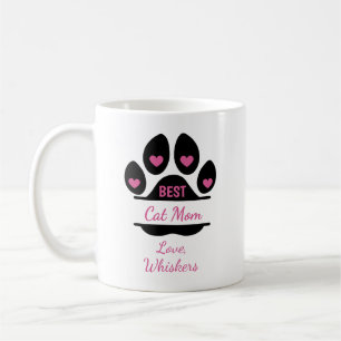 Personalized Best Cat Mom Paw Print Coffee Mug