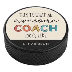 Personalized Best Coach Ever Awesome Coach Gifts Hockey Puck