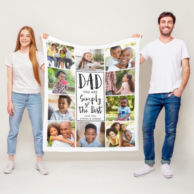 Personalized Best Dad 10 Photo Collage Fleece Blanket (In Situ)