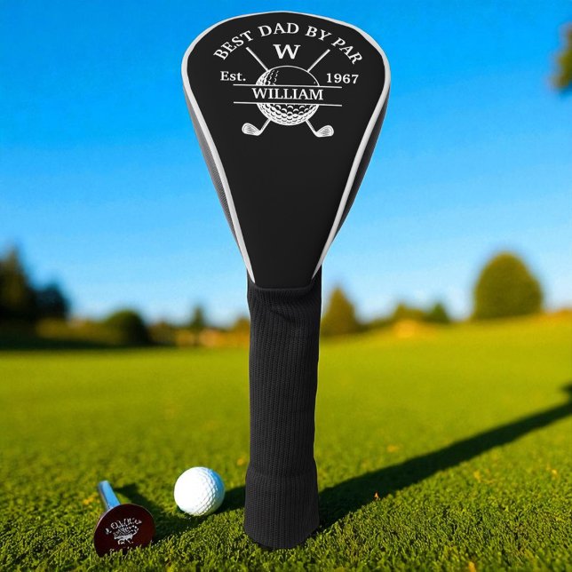 Personalized Best Dad By Par And Monogram Black Golf Head Cover (Creator Uploaded)