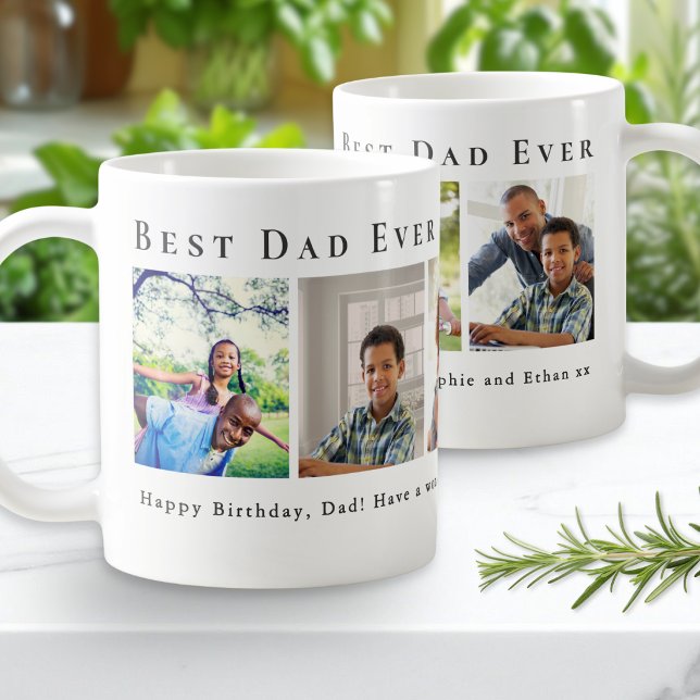 Personalized Best Dad Ever 5 Photo Collage Coffee Mug (A coffee mug for the 'Best Dad Ever', with a collage of 5 photos, personalized with your own message)