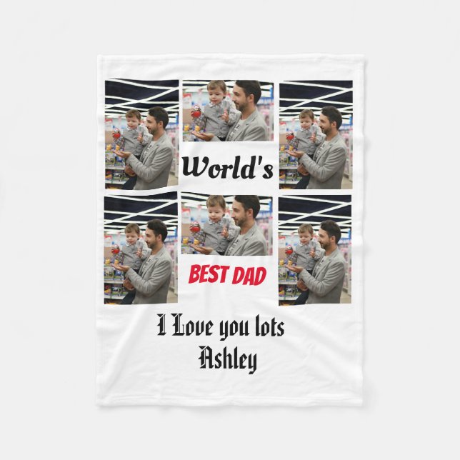 Personalized Best Dad ever 6 photo Collage    Fleece Blanket (Front)