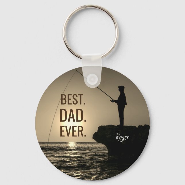 Personalized BEST DAD EVER Fisherman Silhouette Keychain (Front)