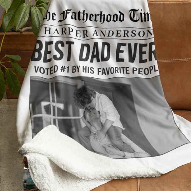 Personalized Best Dad Ever Newspaper Photo Sherpa Blanket (Creator Uploaded)
