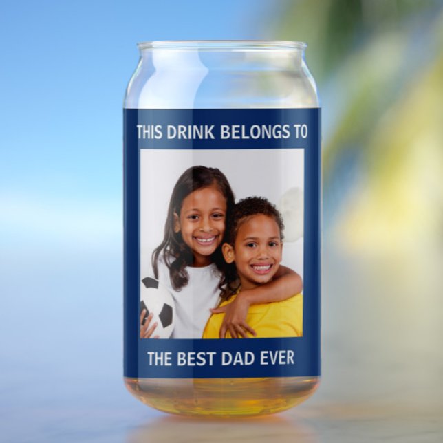  Personalized Best Dad Ever Photo Blue Can Glass (Creator Uploaded)
