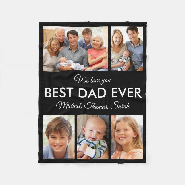 Personalized Best Dad Ever Photo Collage Father Fleece Blanket (Front)