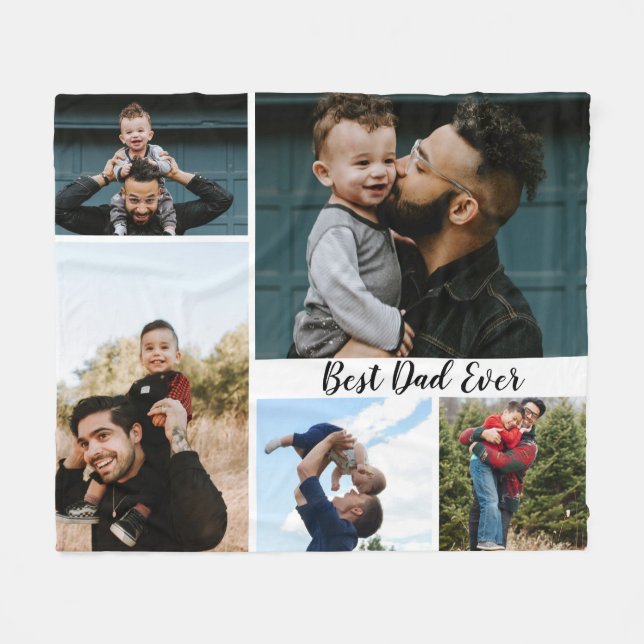 Personalized Best Dad Ever Photo Collage Fleece Blanket (Front (Horizontal))