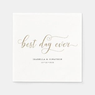 Personalized Best Day Ever Gold Glitter Wedding Napkin