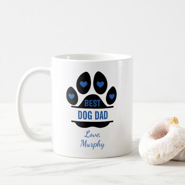 Personalized Best Dog Dad Paw Print Coffee Mug (With Donut)