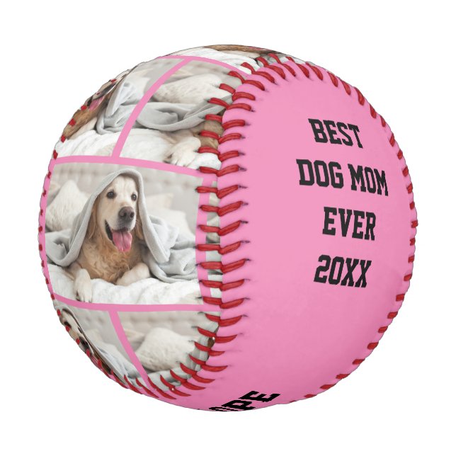 Personalized BEST DOG MOM EVER Baseball (Angled)