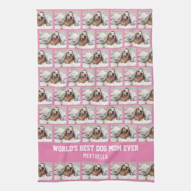 Personalized BEST DOG MOM EVER Photo Kitchen Towel (Vertical)
