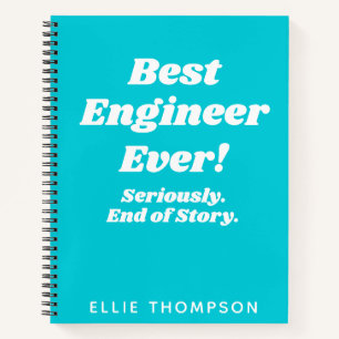 Personalized Best Engineer Ever Typography in Teal Notebook
