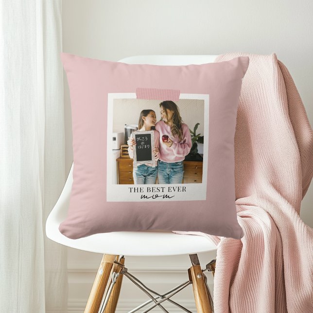 Personalized Best Ever Mom Photom Pink Throw Pillow (Creator Uploaded)