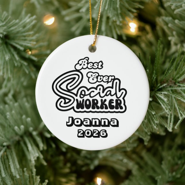 Personalized Best Ever Social Worker Ceramic Ornament (Tree)