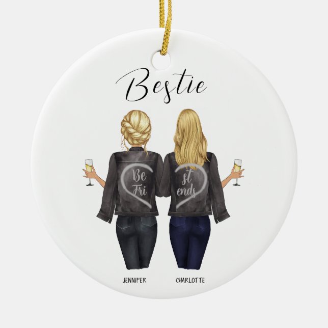 Personalized Best Friend Portrait Ceramic Ornament (Front)