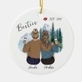Personalized Best Friend portrait - Custom Bff Ceramic Ornament