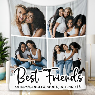 Personalized Best Friends 4 Photo Collage Fleece Blanket