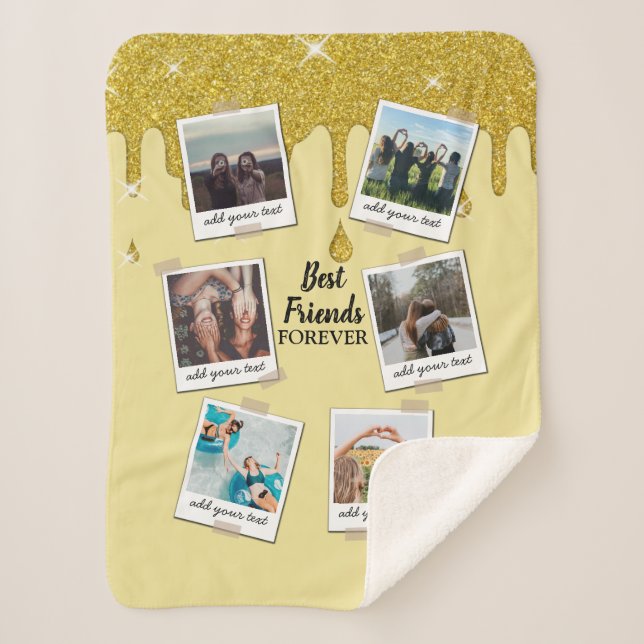 Personalized Best Friends 6 Photo Custom Collage Sherpa Blanket (Front)