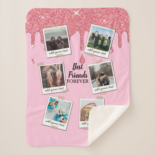 Personalized Best Friends 6 Photo Custom Collage Sherpa Blanket (Front)