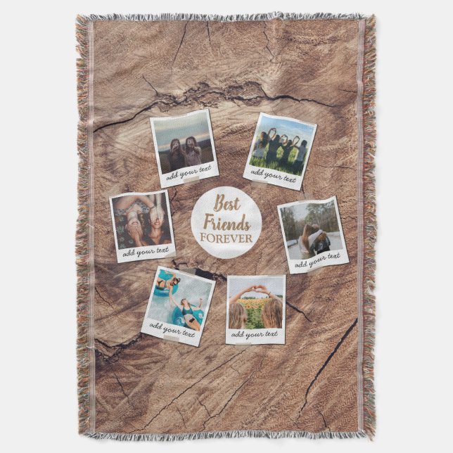 Personalized Best Friends 6 Photo Custom Collage Throw Blanket (Front Vertical)
