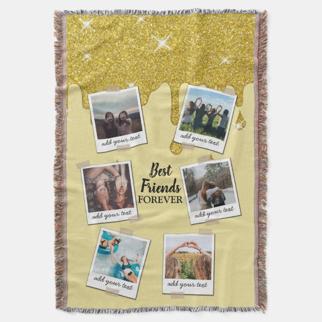 Personalized Best Friends 6 Photo Custom Collage Throw Blanket (Front Vertical)