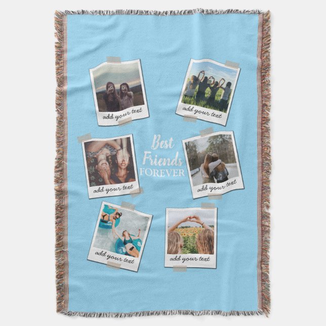 Personalized Best Friends 6 Photo Custom Collage Throw Blanket (Front Vertical)