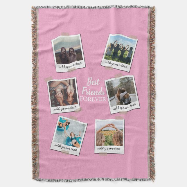 Personalized Best Friends 6 Photo Custom Collage Throw Blanket (Front Vertical)