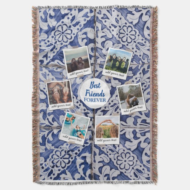 Personalized Best Friends 6 Photo Custom Collage Throw Blanket (Front Vertical)