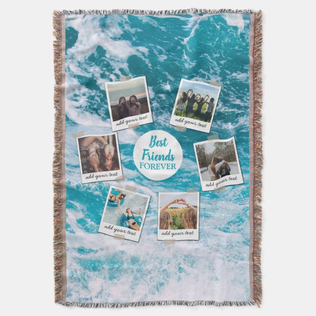 Personalized Best Friends 6 Photo Custom Collage Throw Blanket (Front Vertical)