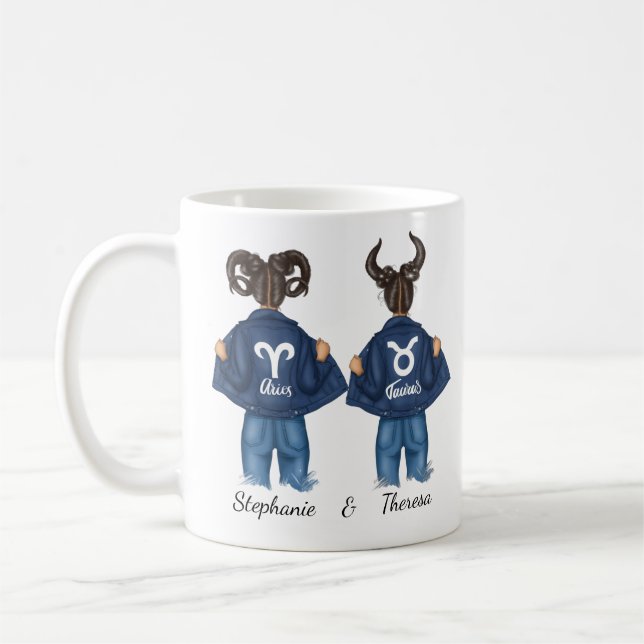Personalized Best Friends Aries Taurus Girl Jean Coffee Mug (Left)