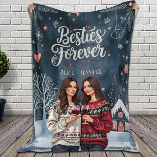 Personalized Best Friends Christmas Besties Foreve Fleece Blanket