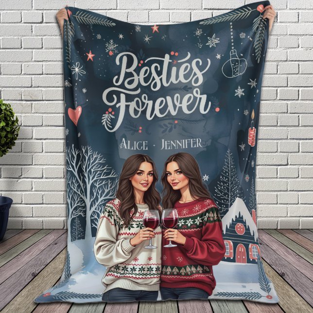 Personalized Best Friends Christmas Besties Foreve Fleece Blanket (Creator Uploaded)