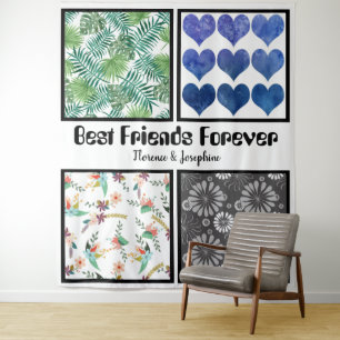 Personalized Best friends forever 4 photo collage Tapestry