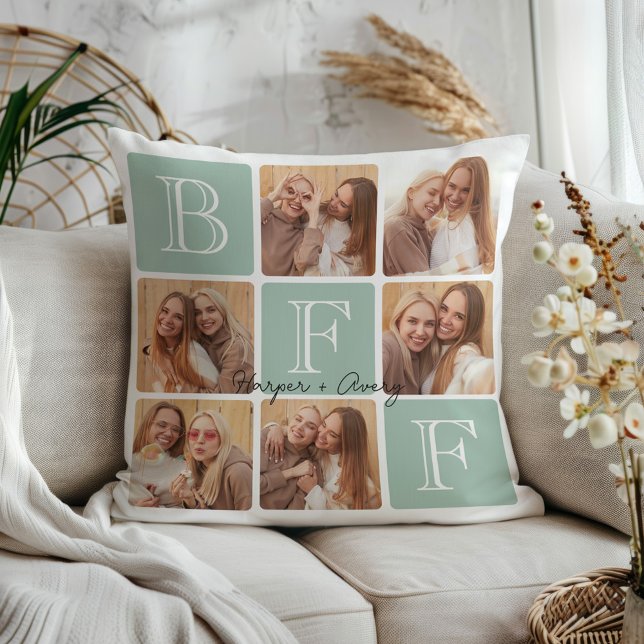 Personalized Best Friends Forever 6 Photo Collage Throw Pillow (Celebrate your unbreakable bond with this "Best Friends Forever" photo pillow! )