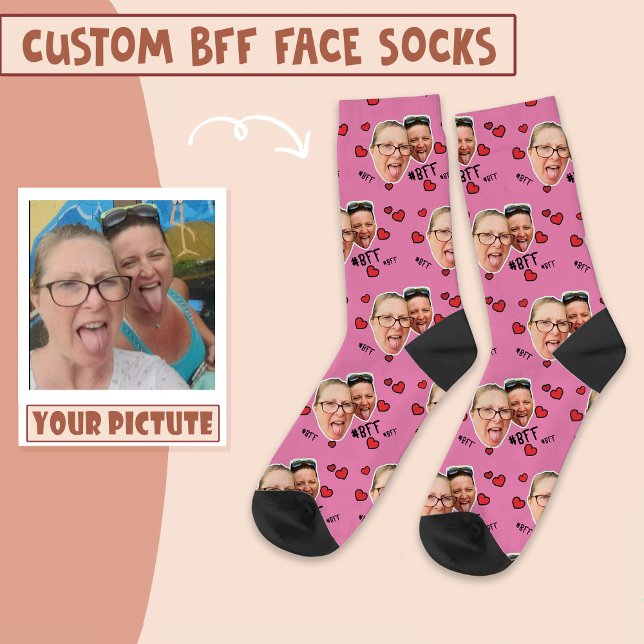 Personalized Best Friends Photo - Face on Pink Socks (Creator Uploaded)