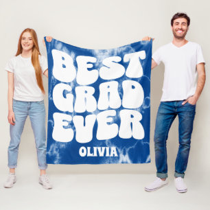 Personalized Best Grad Ever Blue Tie Dye  Fleece Blanket