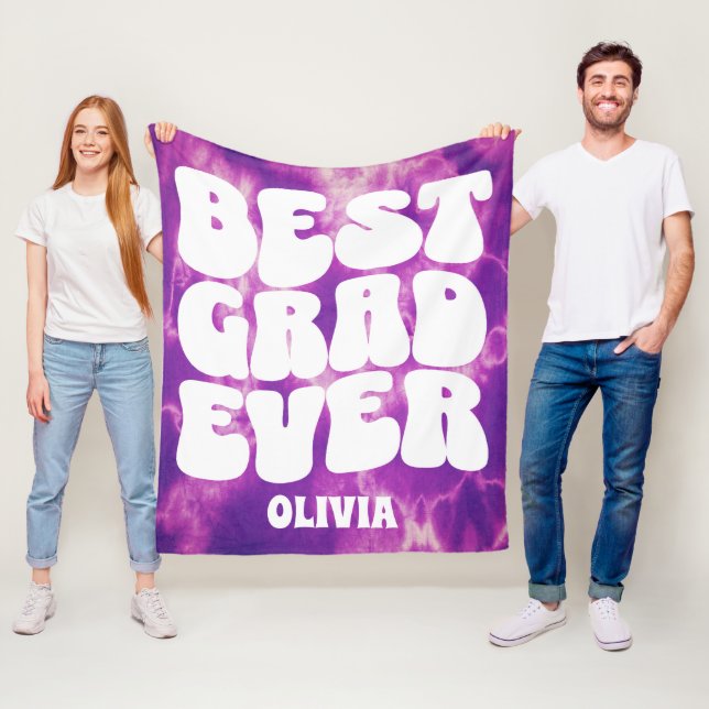 Personalized Best Grad Ever Purple Tie Dye Fleece Blanket (In Situ)