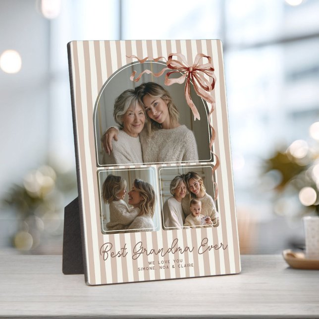 Personalized Best Grandma Ever 3 Photo Collage Bow Plaque (Creator Uploaded)