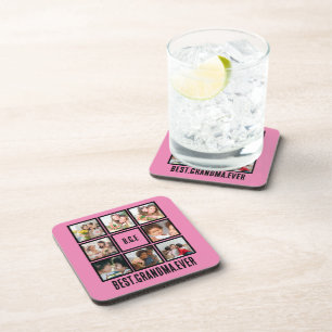 Personalized Best Grandma Ever 8 Photo Collage Coaster