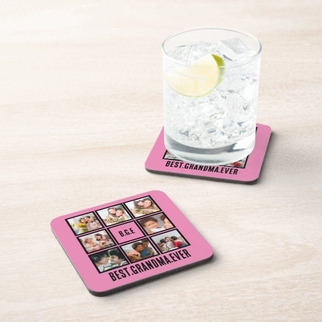 Personalized Best Grandma Ever 8 Photo Collage Coaster (Right Side)