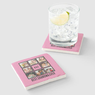 Personalized Best Grandma Ever 8 Photo Collage Stone Coaster